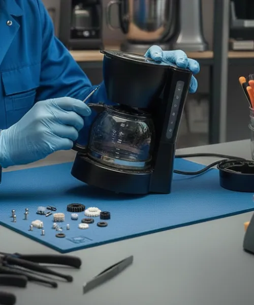 Reparación. Técnico reparando cafetera